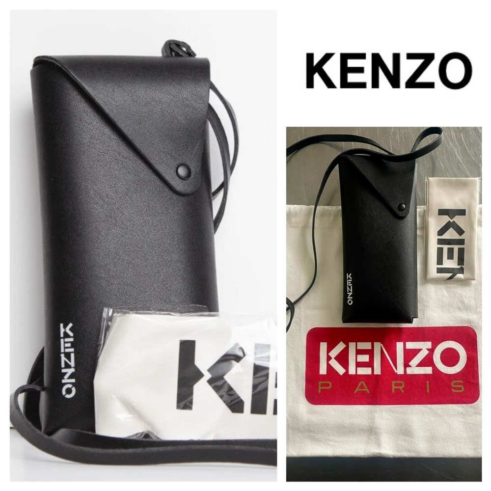 KENZO PARIS NWOT Black Leather Phone / Sunglass /Accessory Pouch & Dust Bag